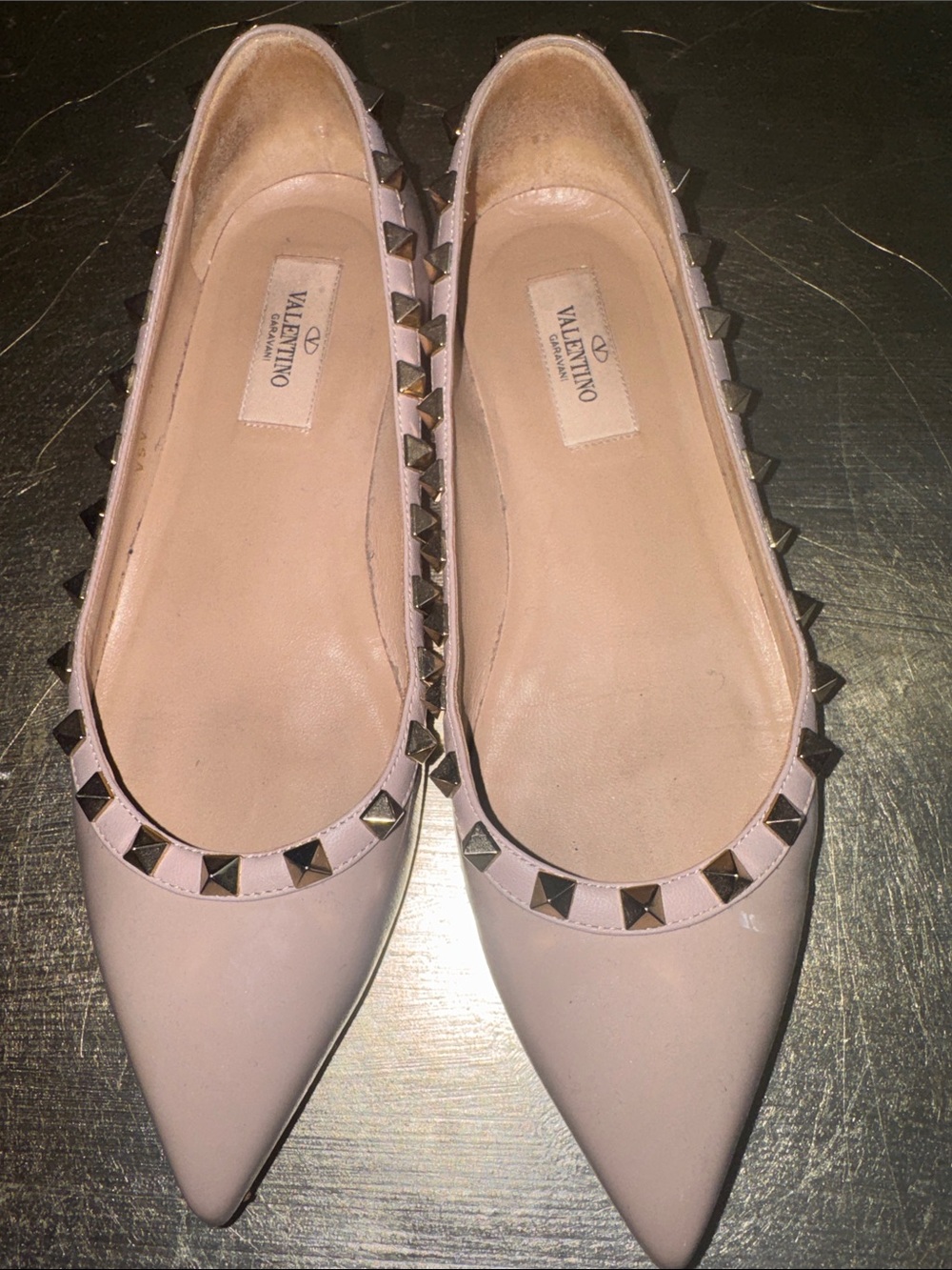 Valentino Pink Studded Pointed Ballet Flats